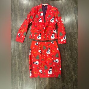 OppoSuits Red Christmas Dress with Snowman and Tree Print